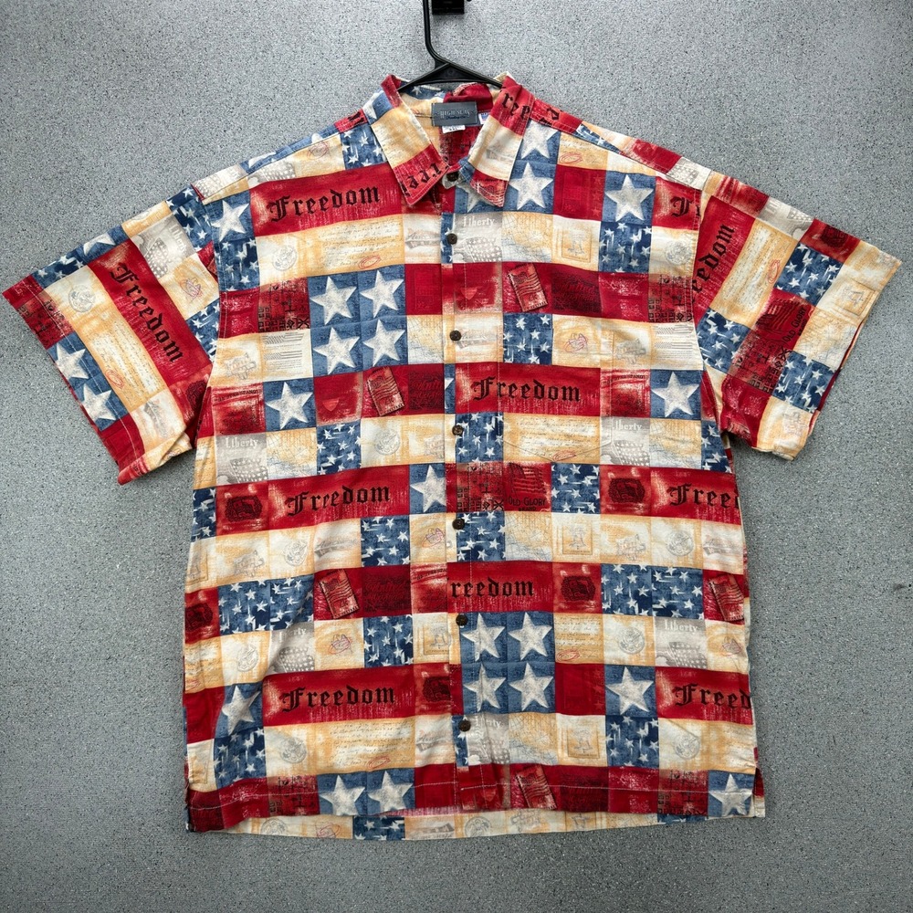 High Seas Trading Mens XXL Americana Freedom Patchwork Stars Stripes Shirt USA - Picture 3 of 9